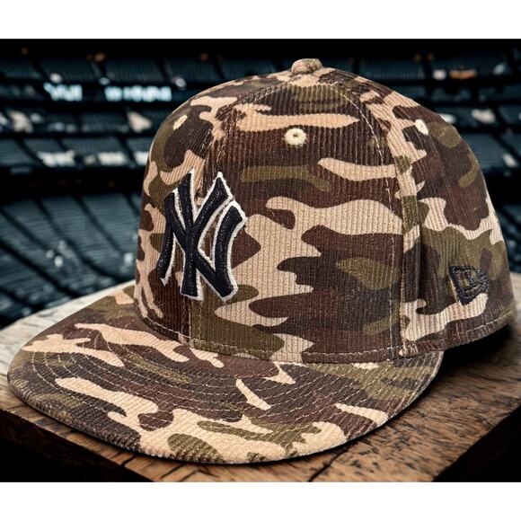New York Yankees '08 All Star Game New Era 59FIFTY Camo Corduroy Fitted Hat Sz 8 - Picture 3 of 11